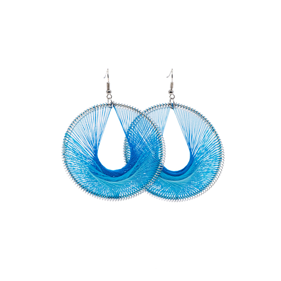 Hand-Wrapped Blue Threaded Earring