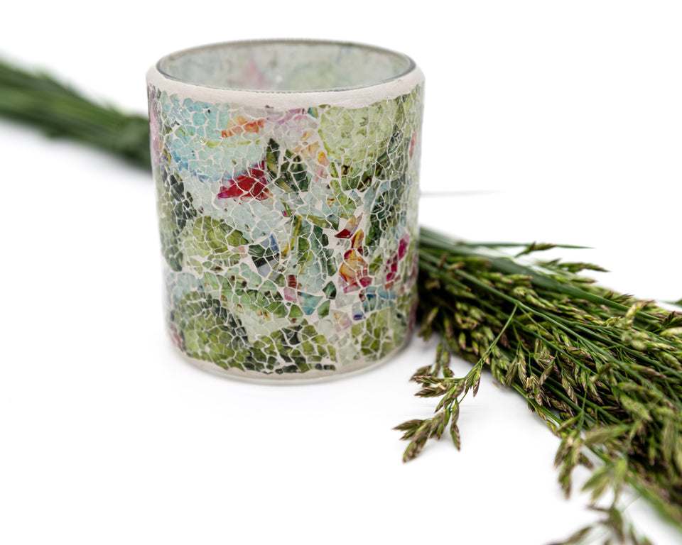 Mosaic Floral Multicolor Round Vase