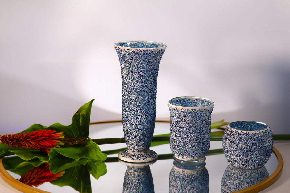 Speckled Blue Small Round Vase