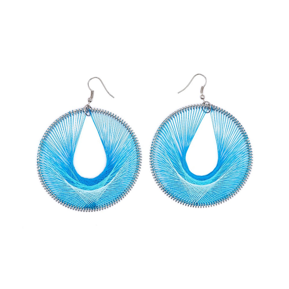 Hand-Wrapped Blue Threaded Earring