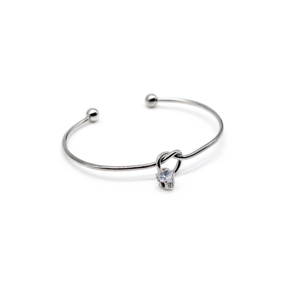 Knotted Silver Cuff With Clear Stone