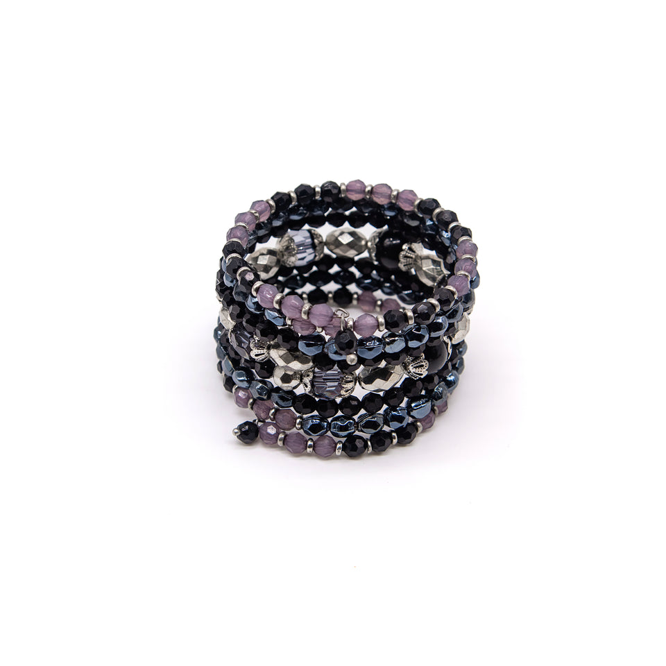 Black & Gray Beaded Wrap Bracelet