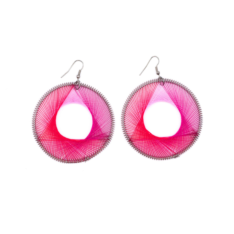 Hand-Wrapped Pink Threaded Earring