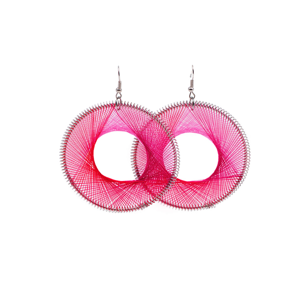 Hand-Wrapped Pink Threaded Earring
