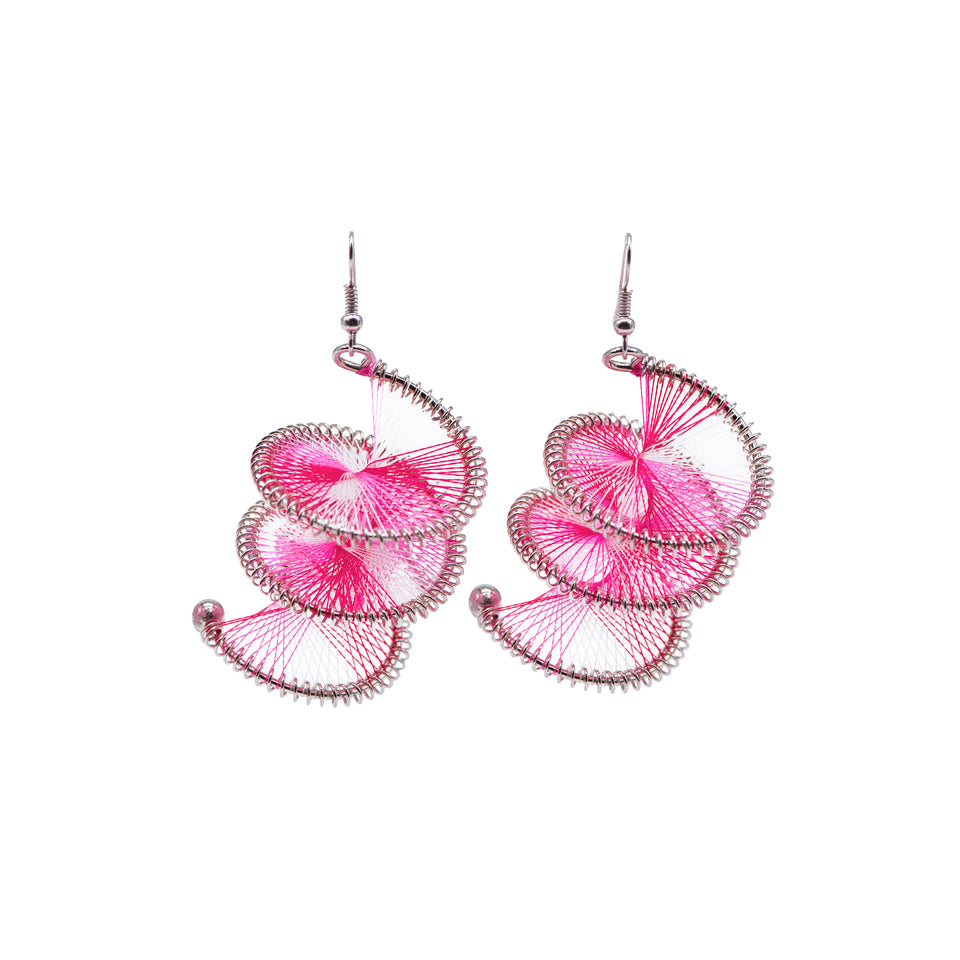 Hand Made Twist & Swirl Thread Earring (Pink)