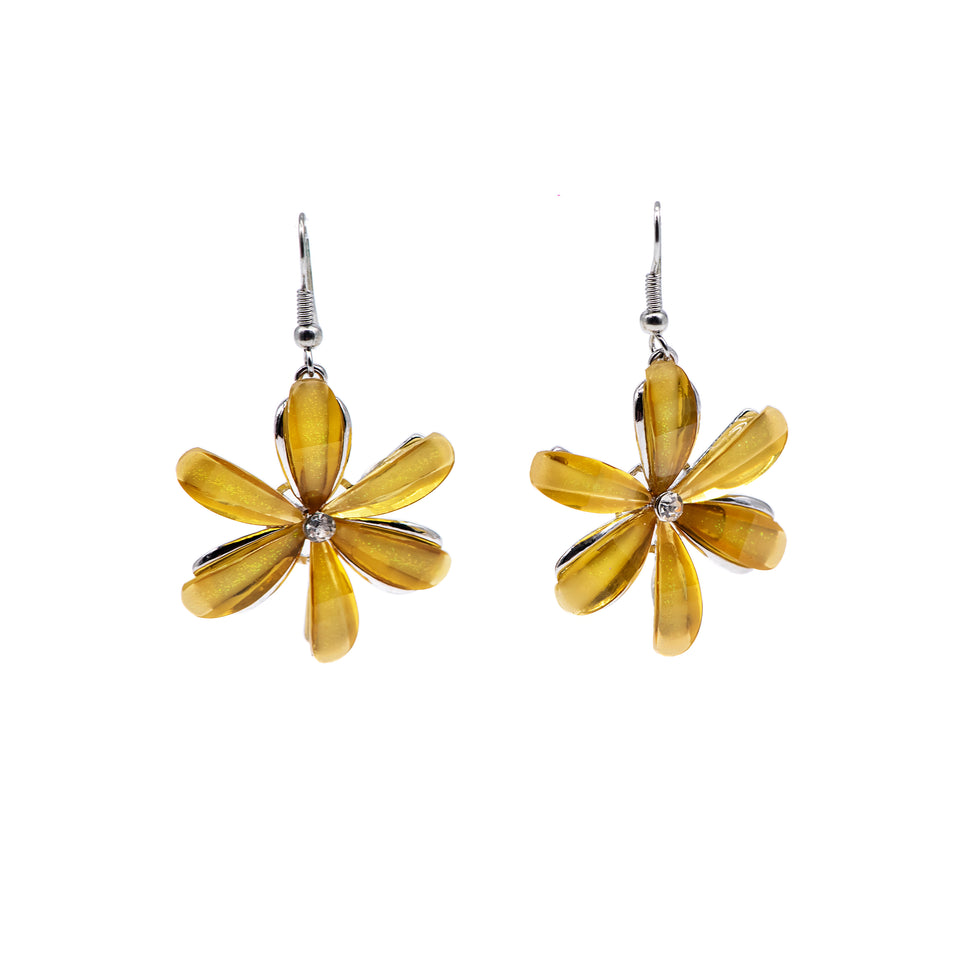 Yellow Iridescent Acrylic Flower Earrings