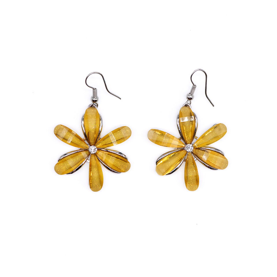 Yellow Iridescent Acrylic Flower Earrings
