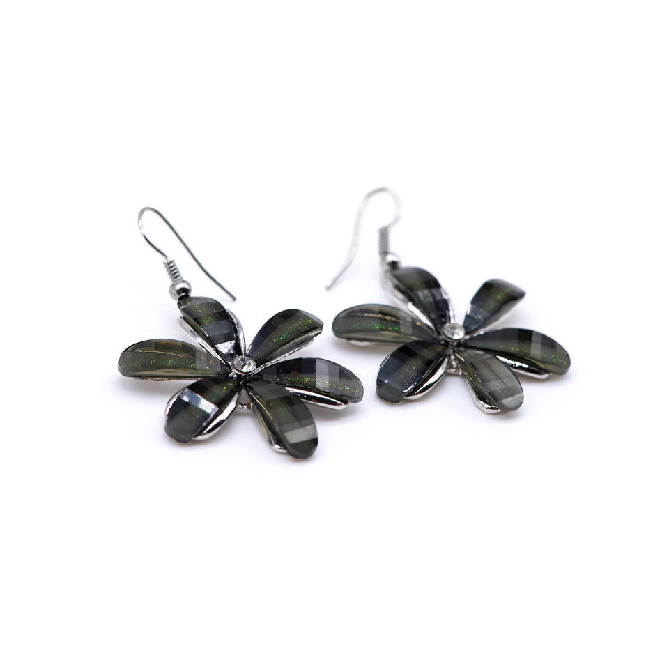 Gray Iridescent Acrylic Flower Earrings
