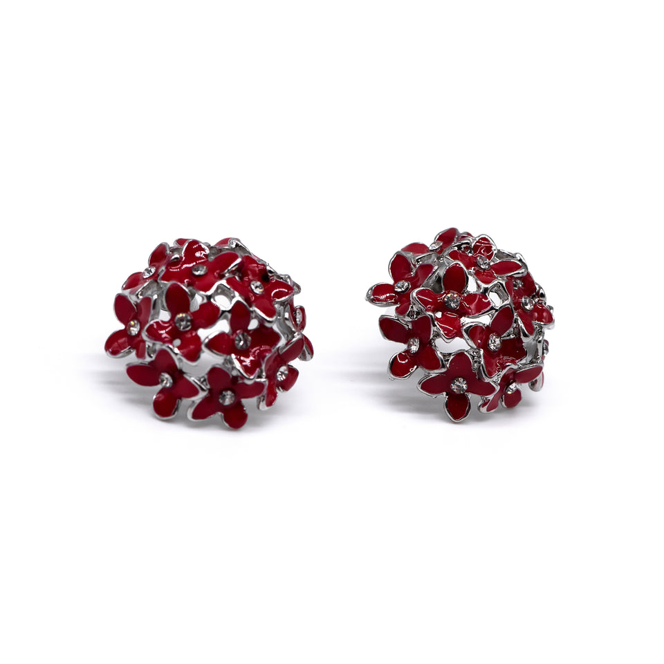 Round Enamel Crystal Flower Earrings