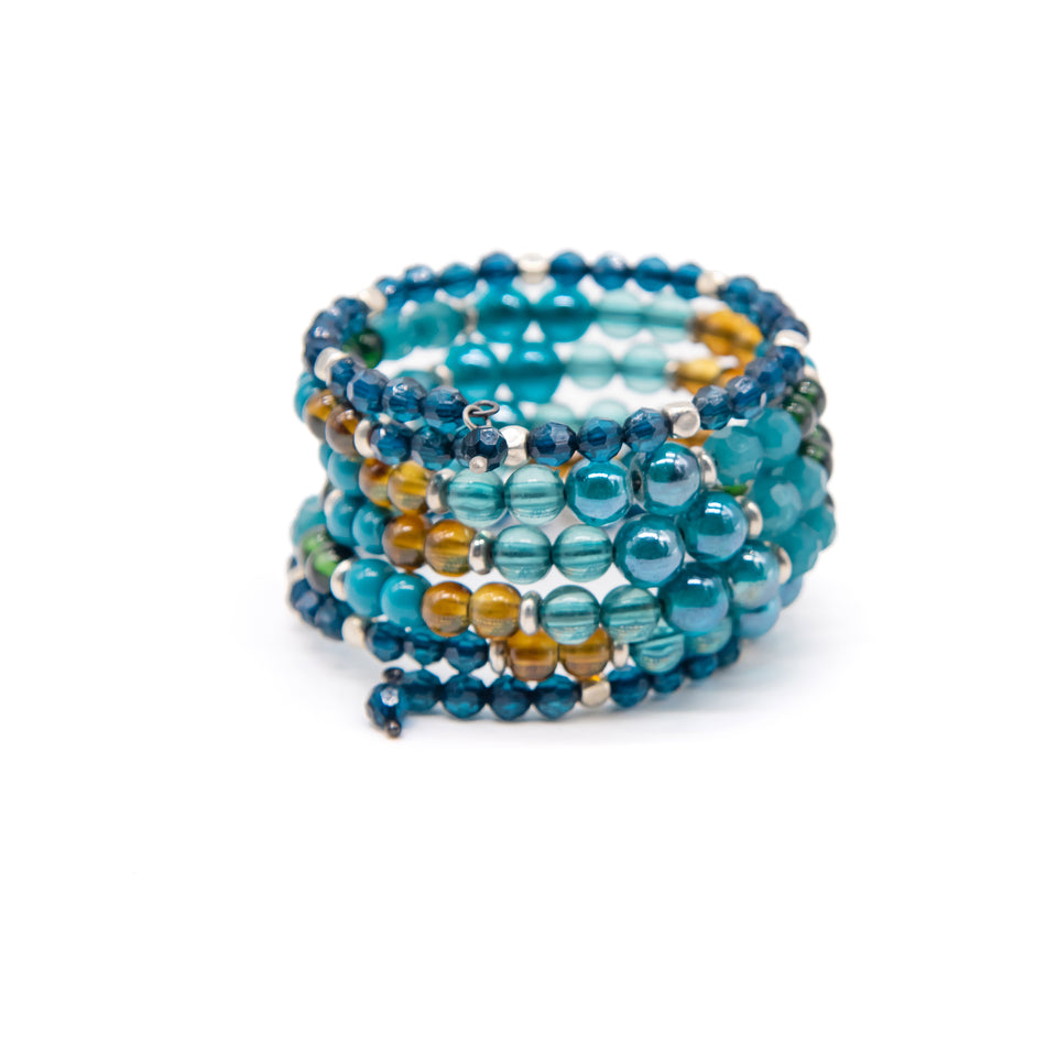 Teal Tonal Beaded Wrap Bracelet