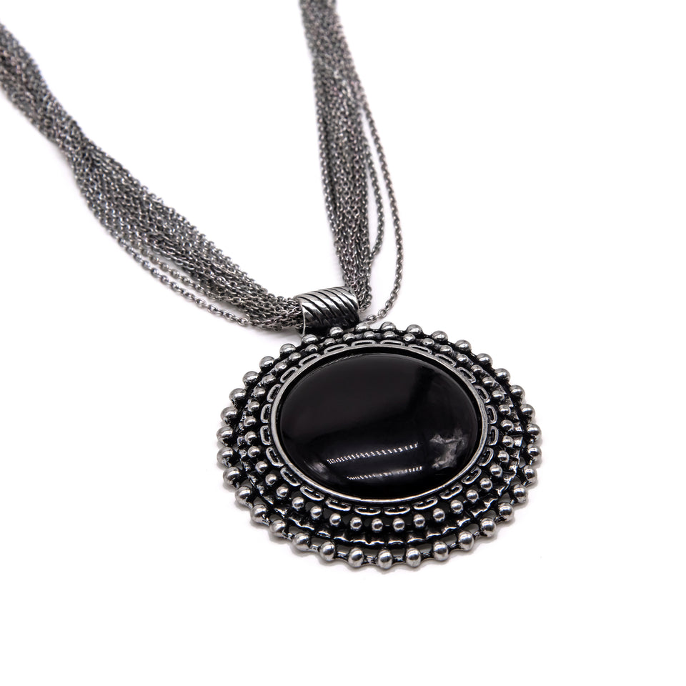 Antique Silver Black Resin Pendant