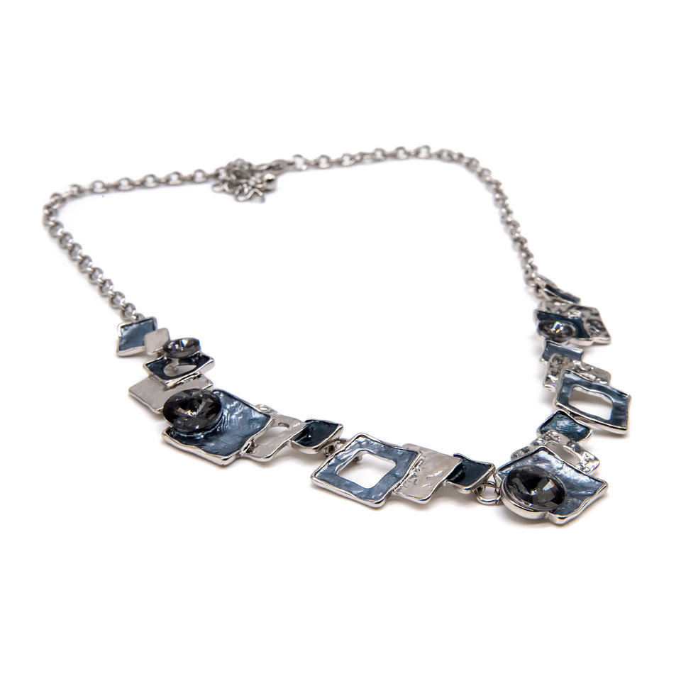 Gray Tonal Enamel Box Necklace
