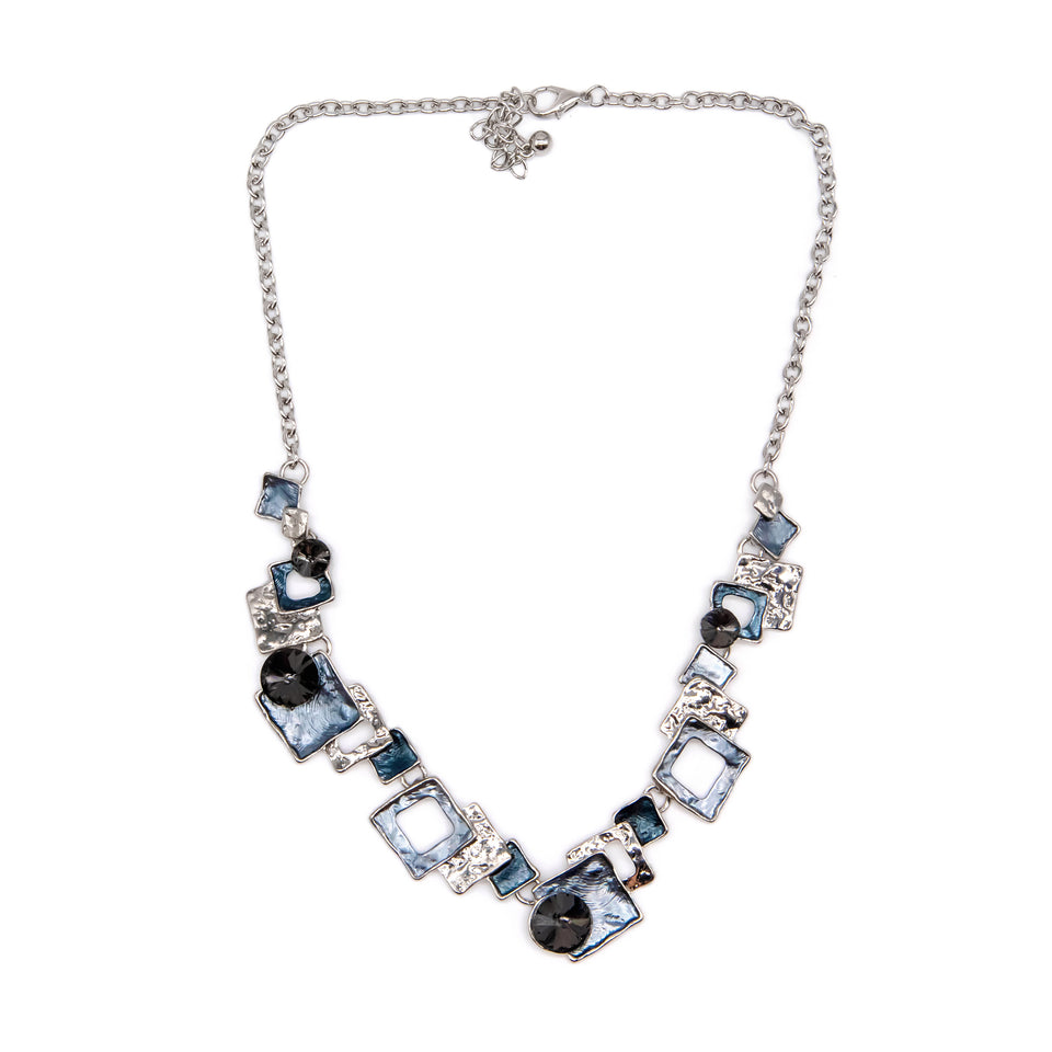 Gray Tonal Enamel Box Necklace