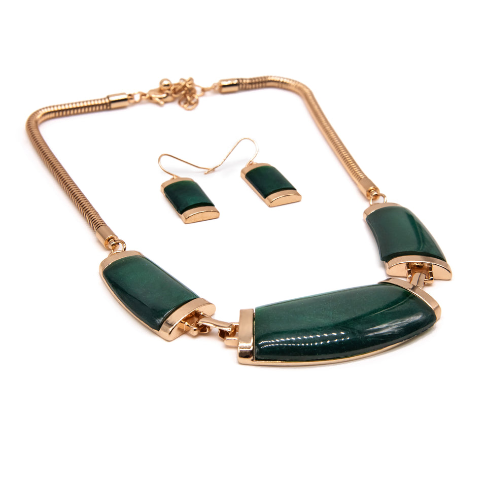 Green Emerald Resin Jewelry Set