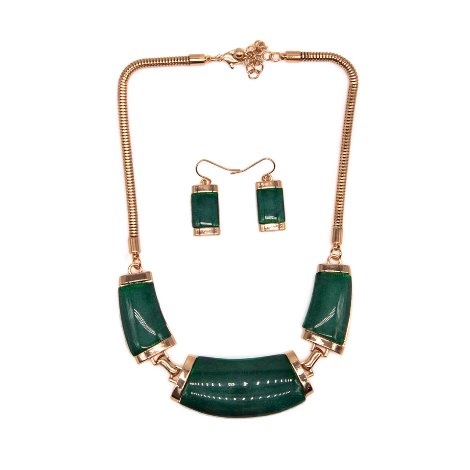 Green Emerald Resin Jewelry Set