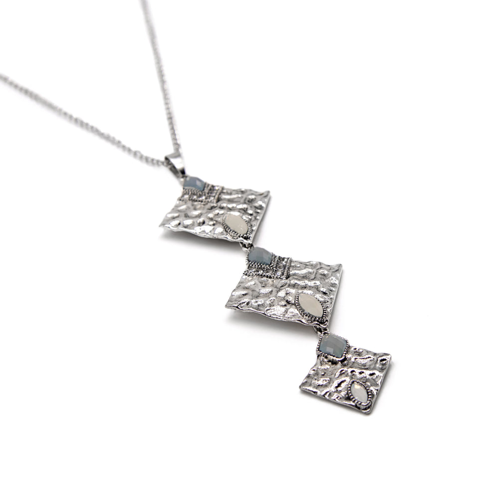 3-Piece Cream Gray Resin Stone Necklace