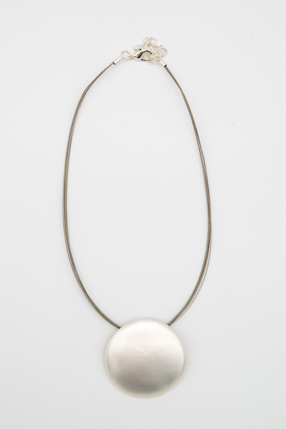 Matte Silver Round Disk Necklace