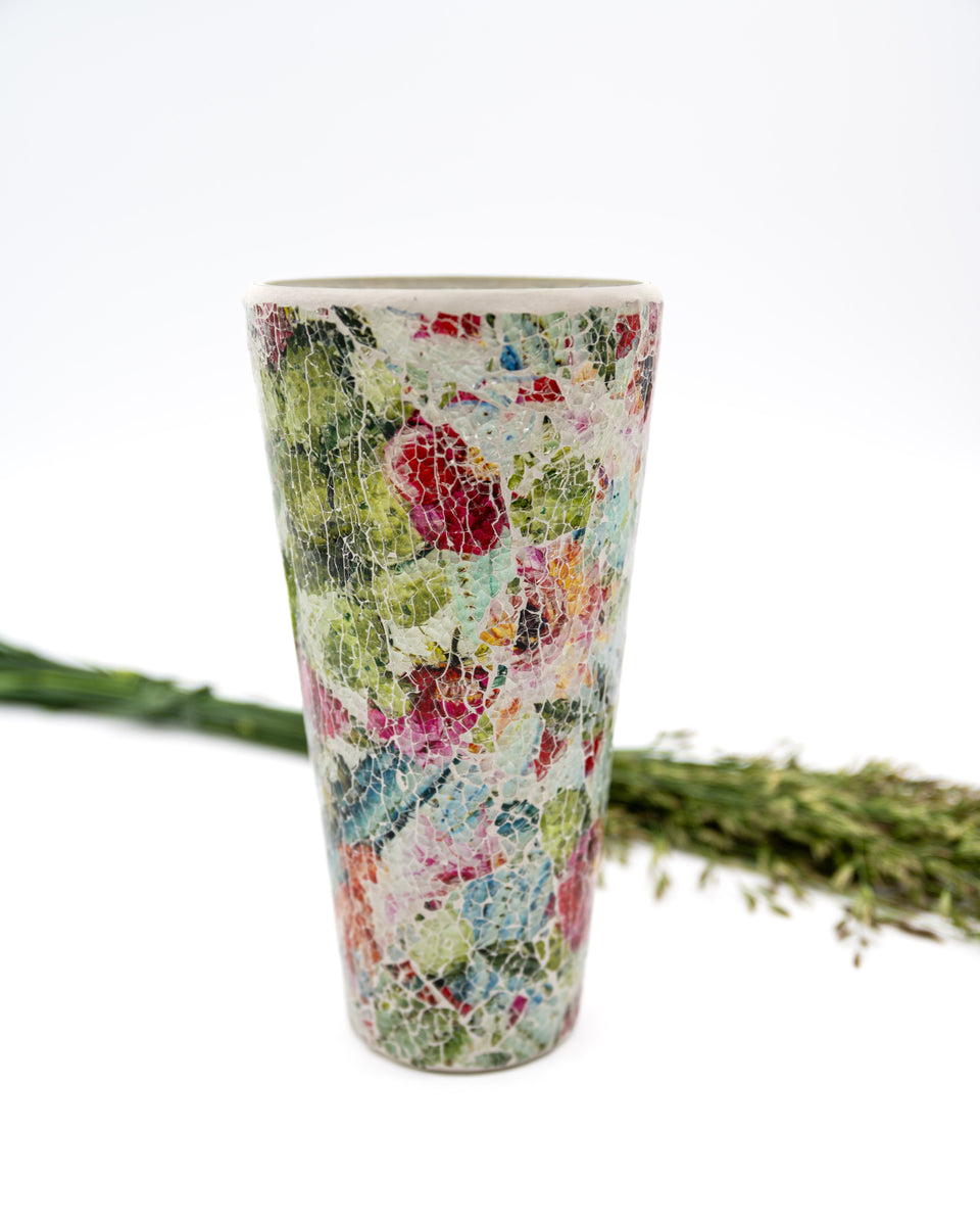 Mosaic Floral Multicolor Tall Vase