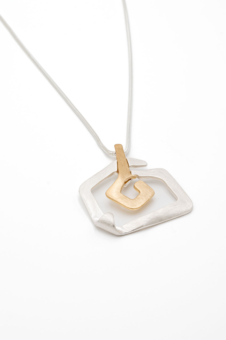 Gold and Silver Abstract Pendant Necklace