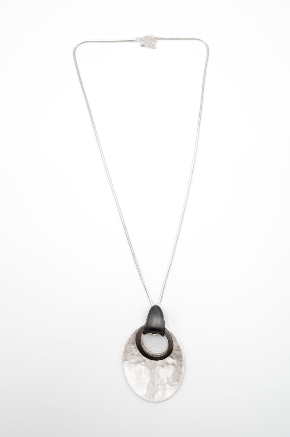 Silver and Hematite Oval Pendant Necklace