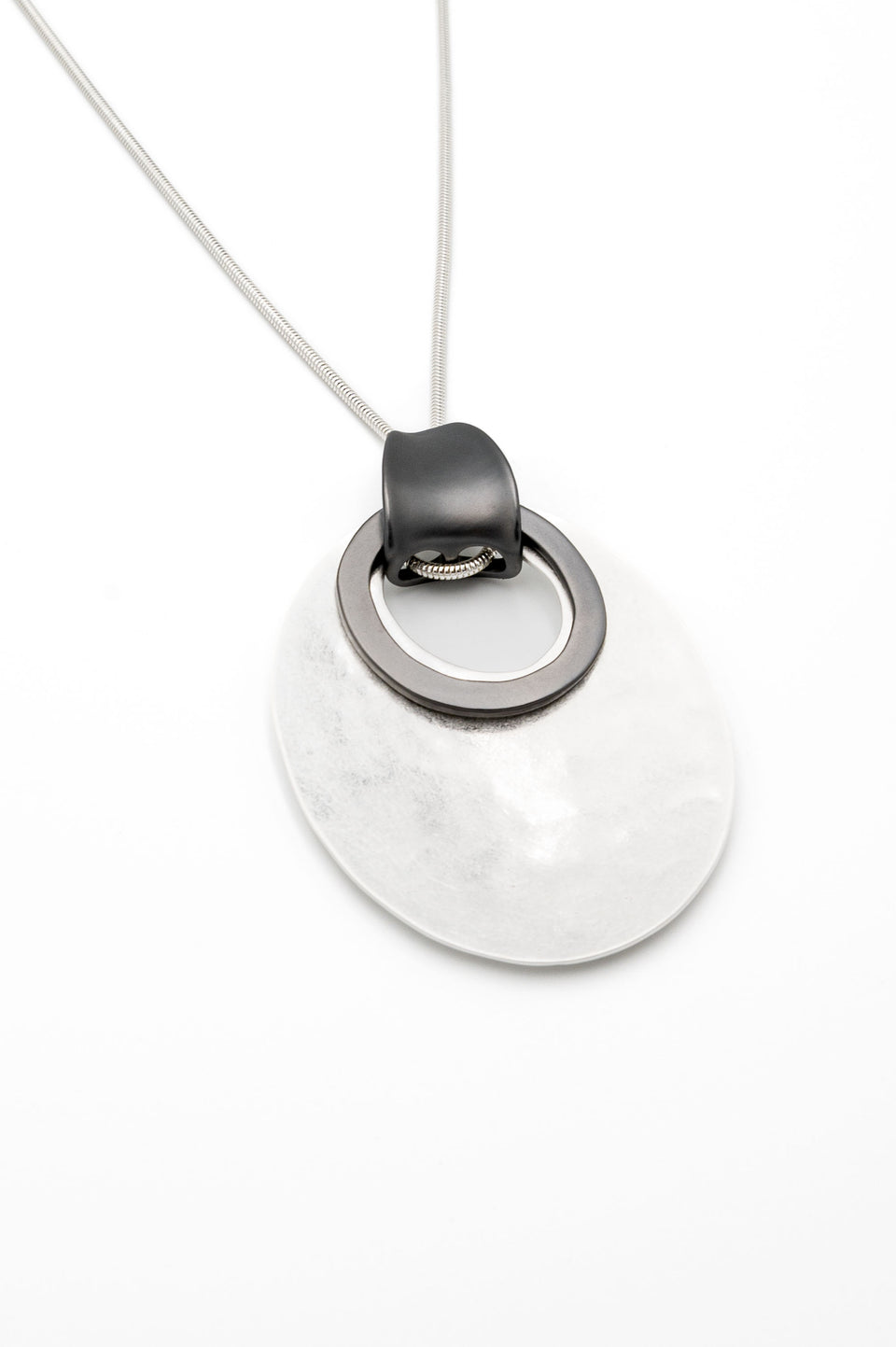 Silver and Hematite Oval Pendant Necklace