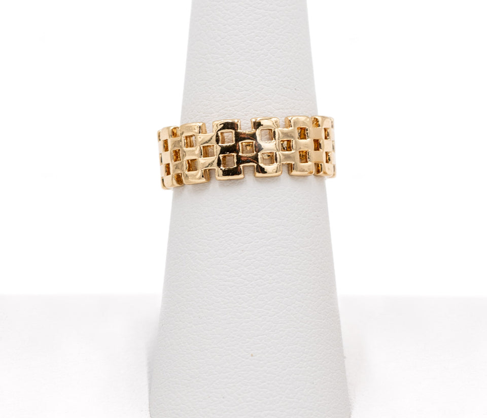 Square Pattern Gold Adjustable Ring