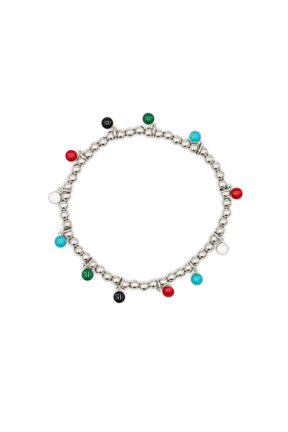 Multicolor Enamel Round Charm Bracelet - Silver