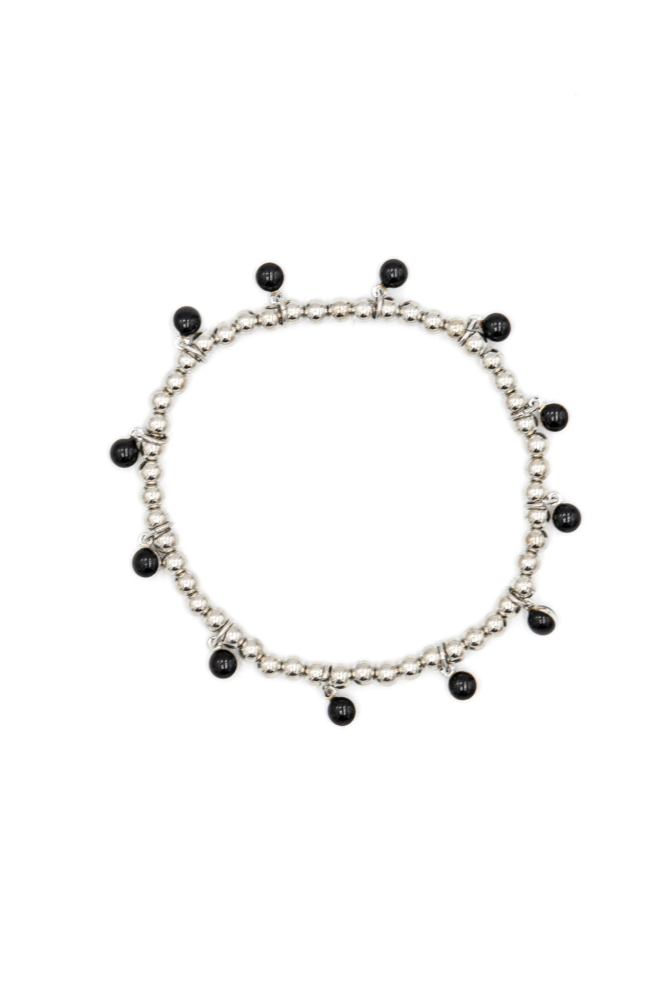 Black Enamel Round Charm Bracelet - Silver