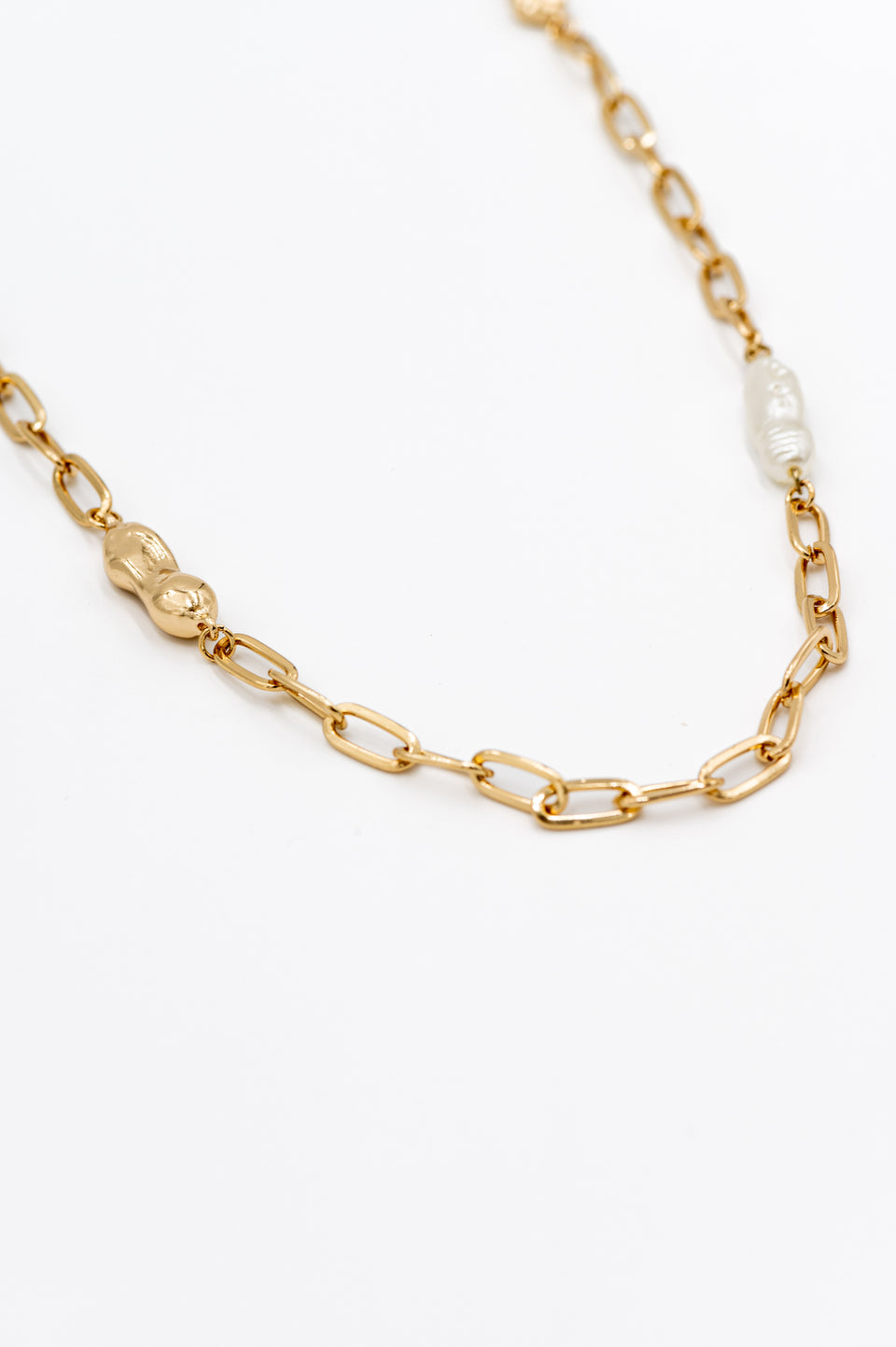 Freshwater Pearl Gold Link Necklace