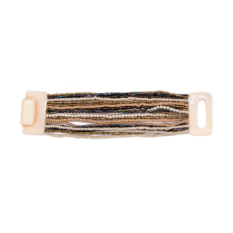Beige Tonal Stretch Bead Clasp Bracelet