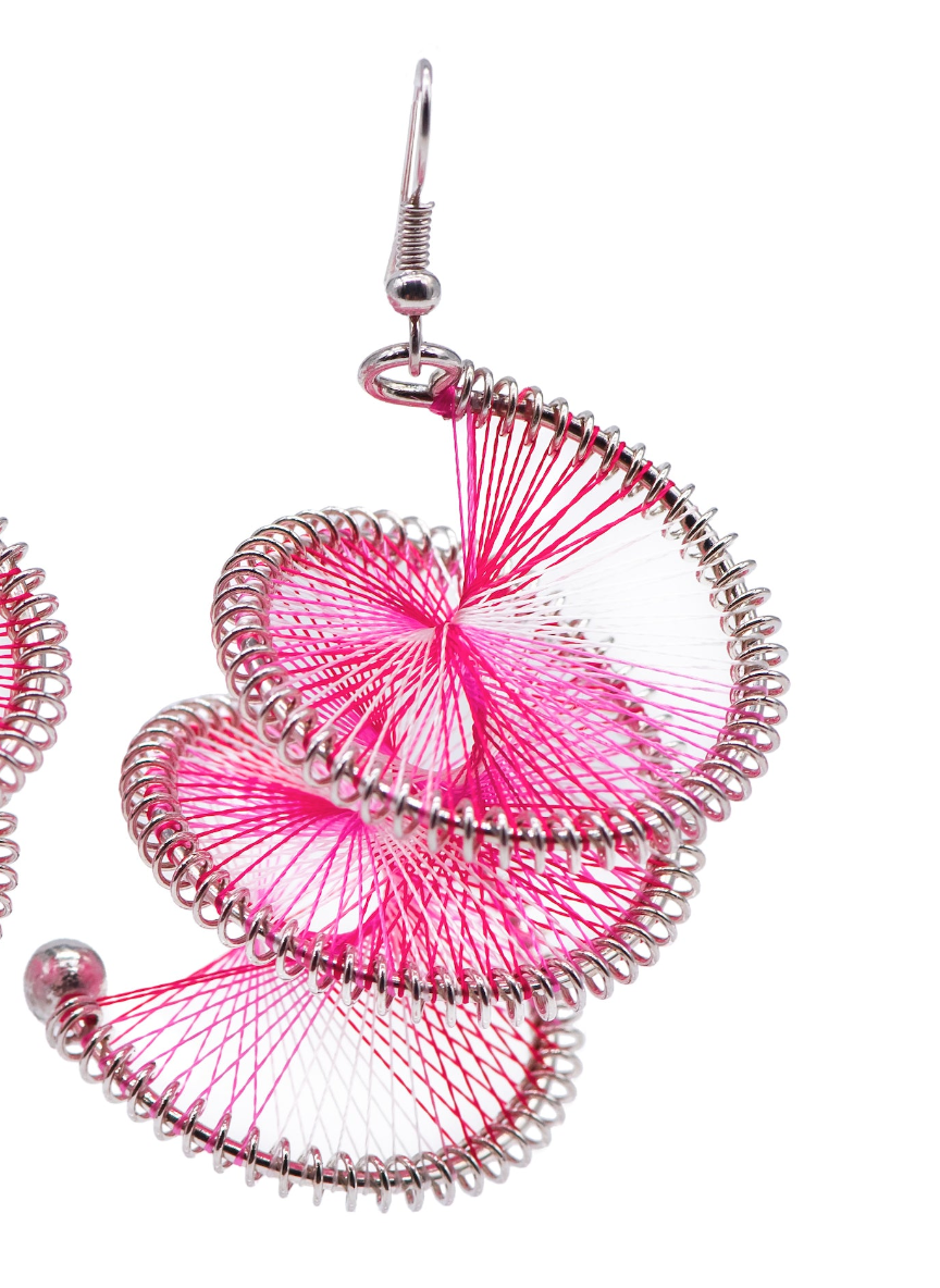 Hand Made Twist & Swirl Thread Earring (Pink)