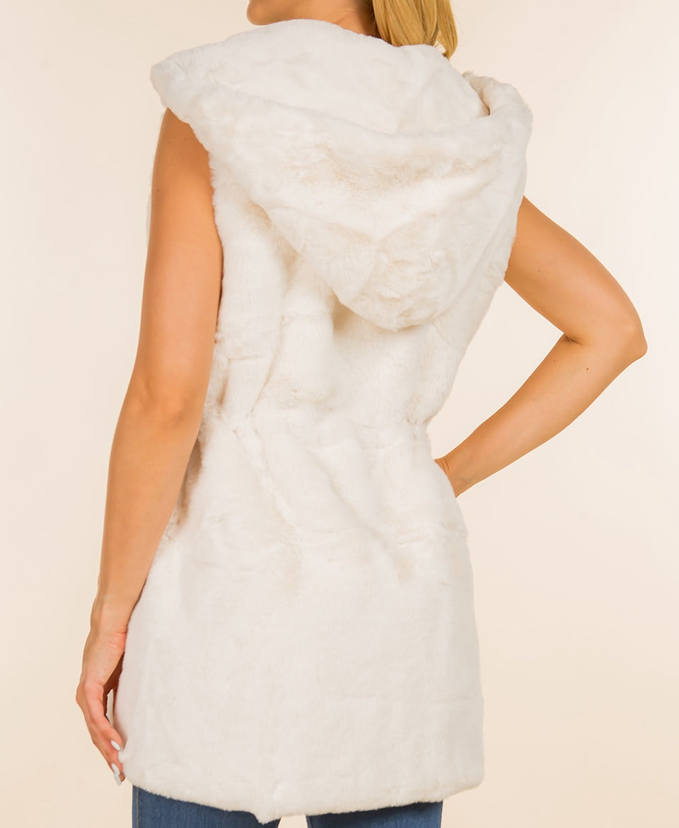 Ivory Faux Fur Hooded Vest