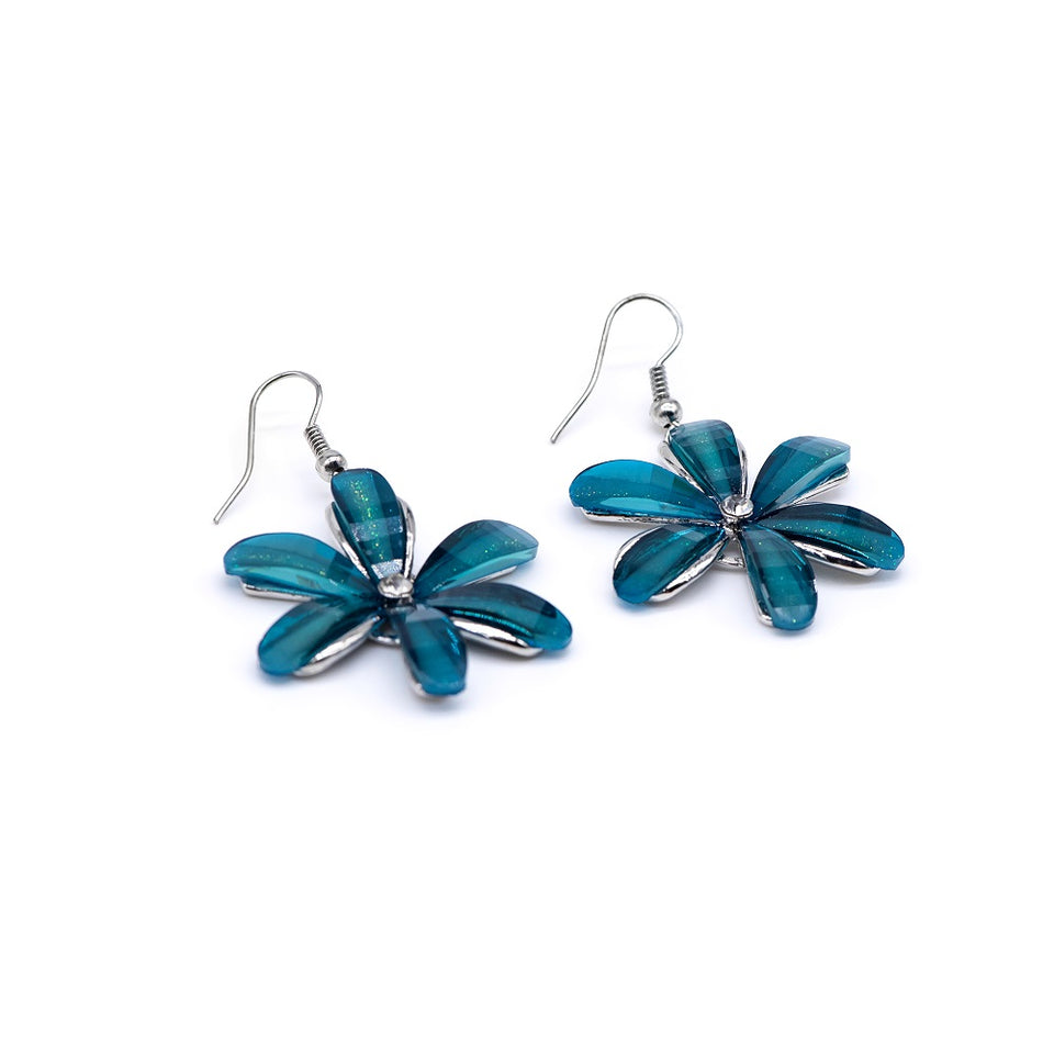 Blue Teal Iridescent Acrylic Flower Earrings