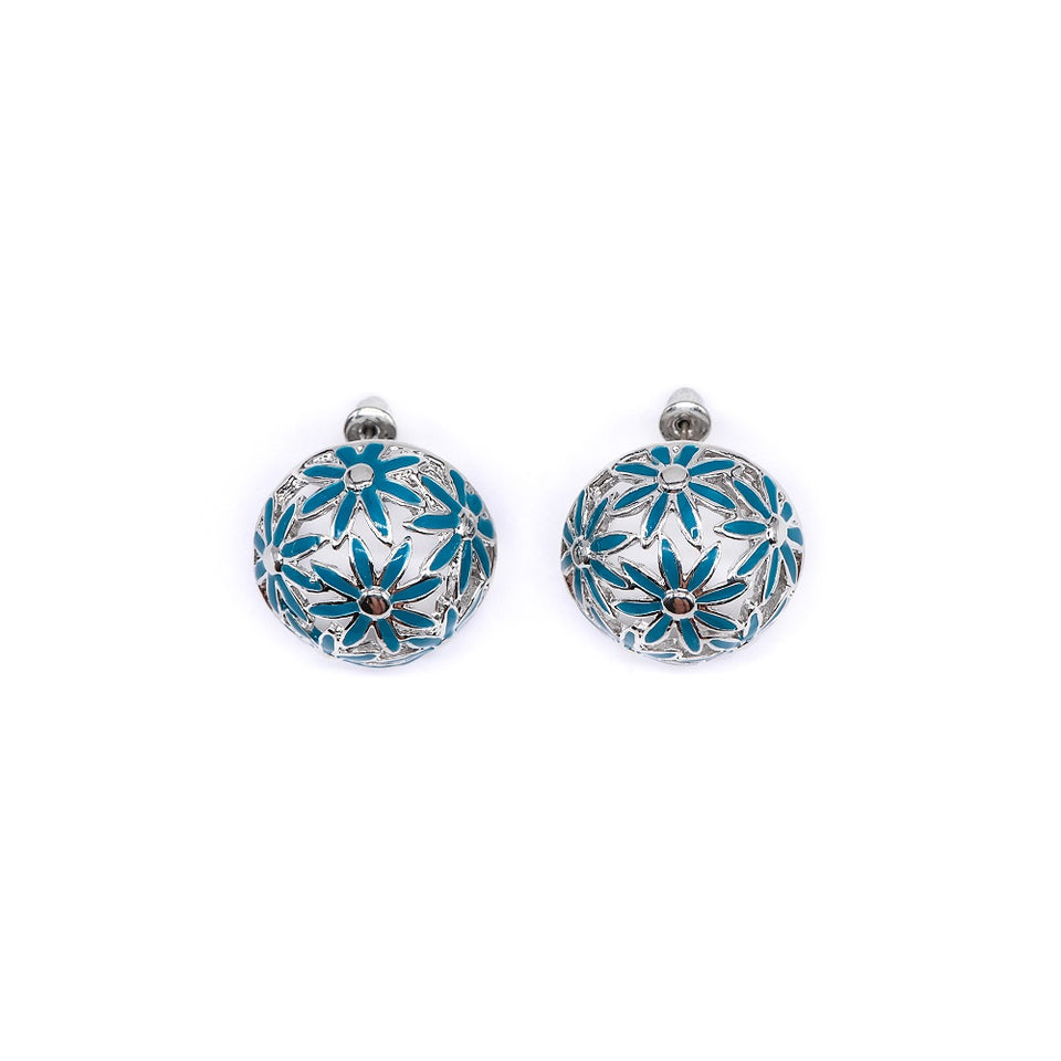 Floral Teal Enamel Earrings