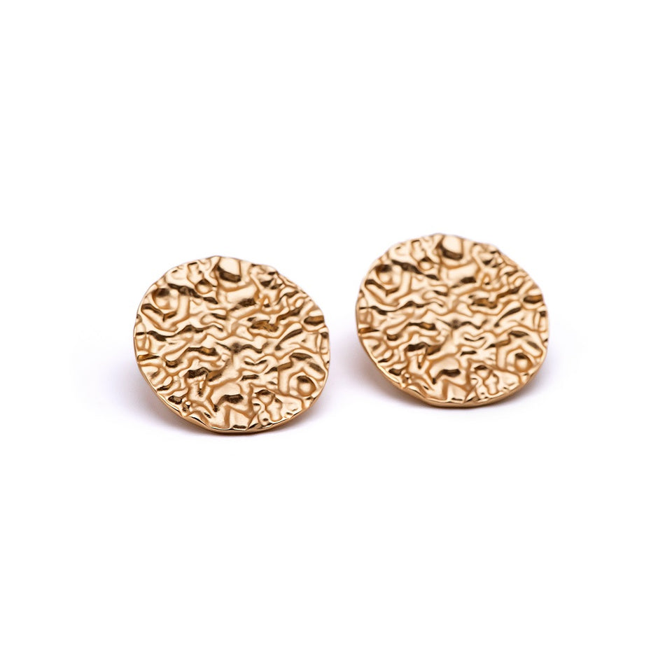 Round Hammered Gold Plated Earring