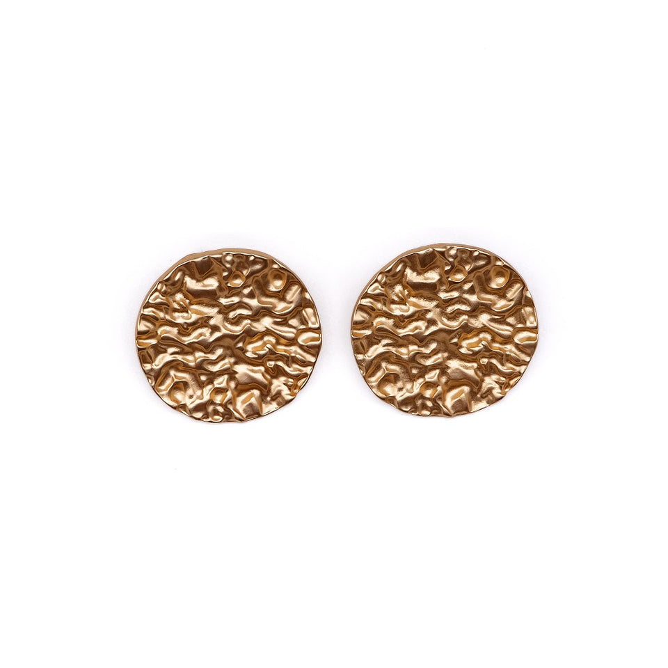 Round Hammered Gold Plated Earring