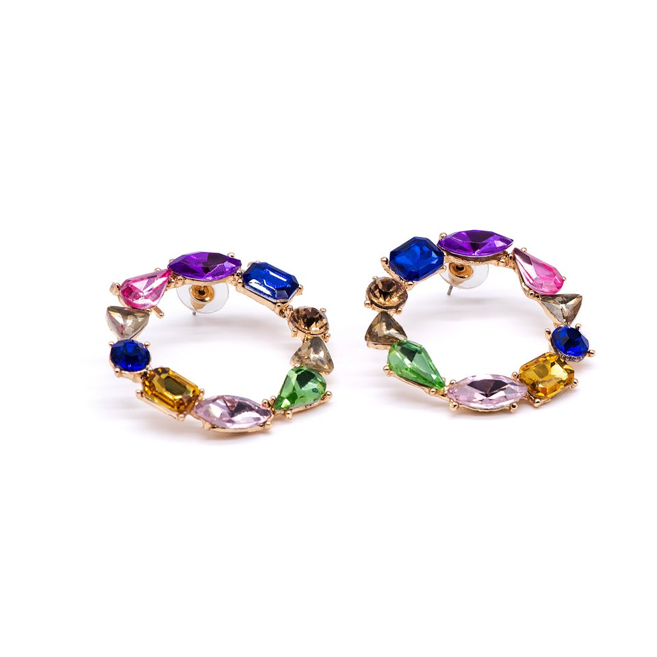 Round Multi Color Glass Earrings